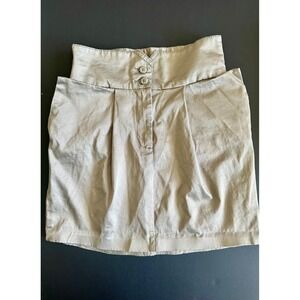 Sisley Women Khaki Tan High Waisted Mini Skirt Pleated Flap Pockets Size IT 44